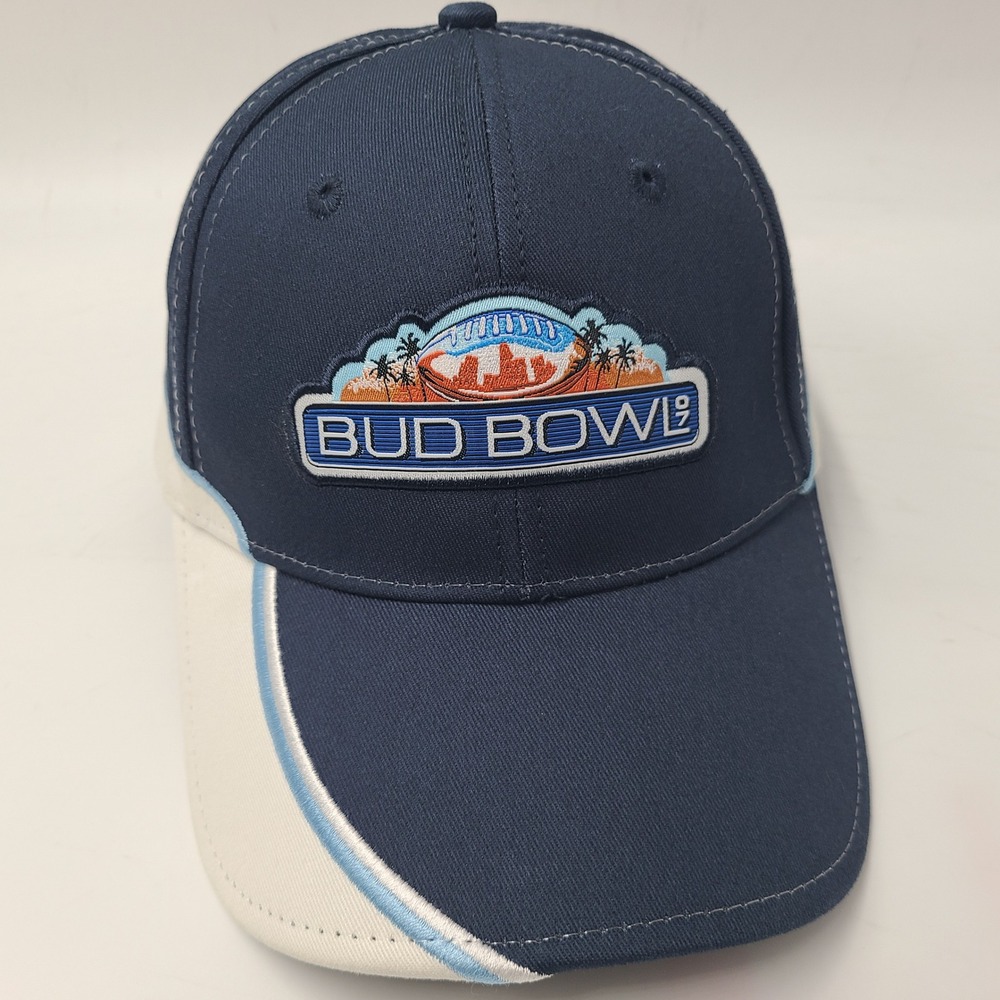 Vintage Bud Bowl Hat Adjustable Bud Light Blue White Football 2007 Super Bowl